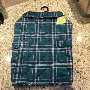 St. John’s Bark L watch plaid look blue green lined warm 24-30” chest nwt